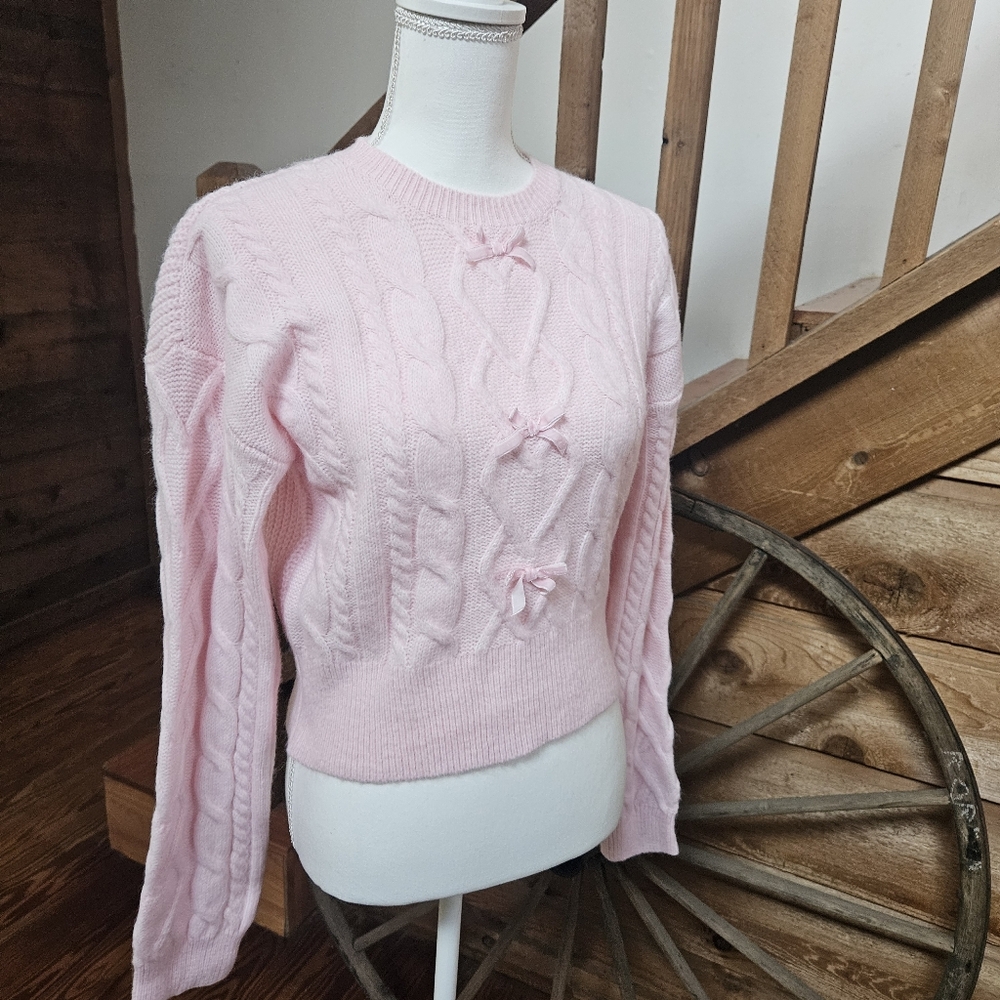 Derek Heart Light Pink Bow Accent Sweater - Picture 5 of 6